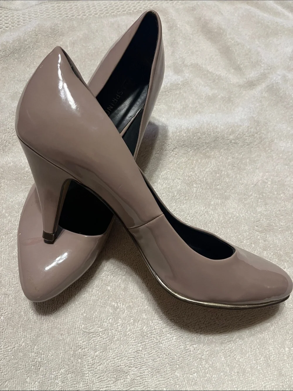 Call It Spring Taupe Patent Pointed-Toe Pumps